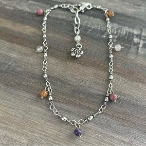 Brighton Figaro Anklet Ankle Bracelet - Silver with Hanging Glass Bead Charms